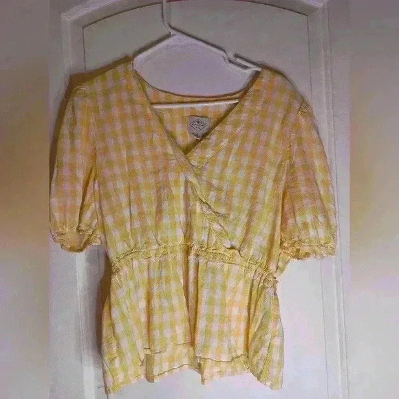 St. John's Bay Tops - 2 FOR 25$ ST JOHNS BAY Buttery Yellow Plaid Babydoll Summer blouse - (#513)